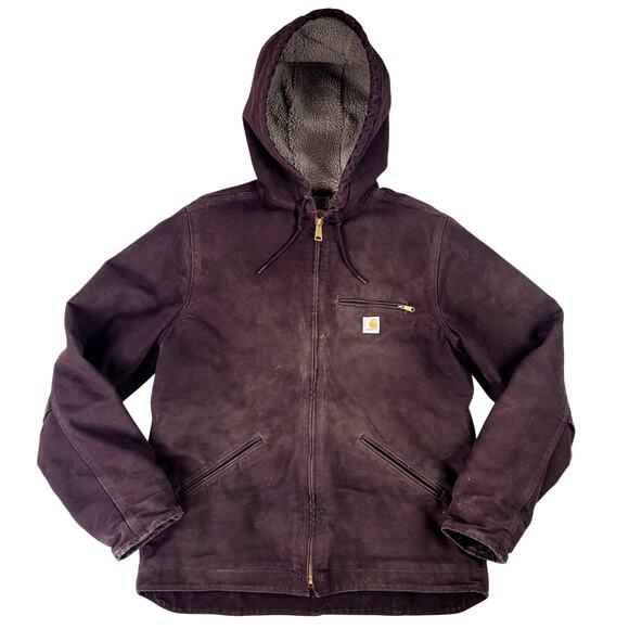 Carhartt Women's Duck Canvas Sherpa Lined Hooded Chore Jacket Brown Sz M - Picture 1 of 9